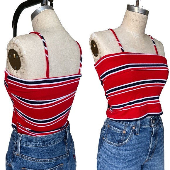Vintage 90s nautical red crop top spaghetti strap stripe top small - Picture 4 of 5